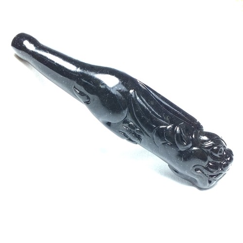 云海缘原创手工雕刻墨玉烟嘴