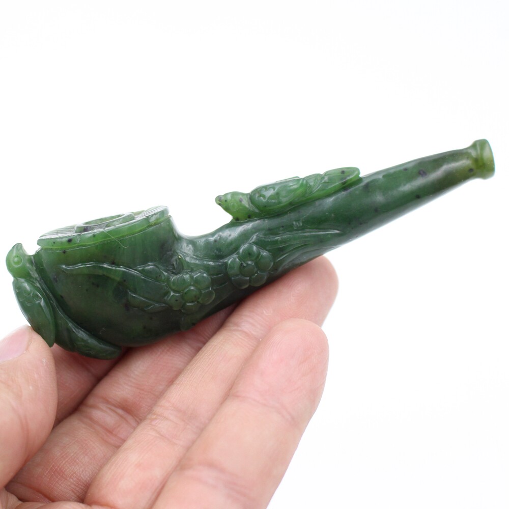 云海缘碧玉烟嘴天然和田玉石烟斗烟袋过滤嘴喜上眉梢男士高档礼物