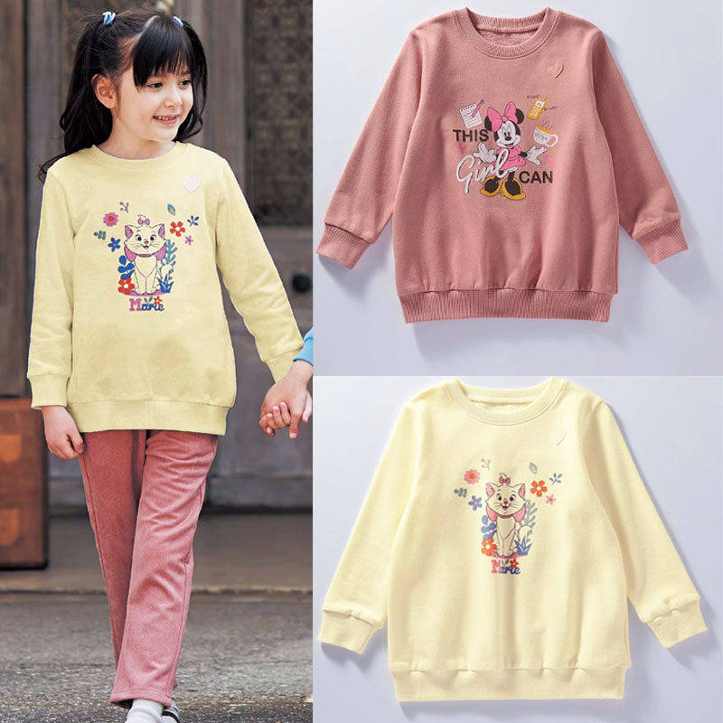 出口日本千家春秋女童纯棉毛圈卡通卫衣儿童猫咪卡通圆领套头上衣