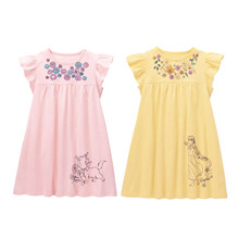 出口日本千家女童纯棉夏季连衣裙儿童短袖休闲圆领卡通公主a字裙