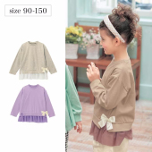 T恤女宝宽松圆领蝴蝶结洋气上衣 纯棉长袖 出口日本童装 儿童春秋季