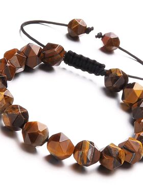 切面珠虎眼石手链手工编织天然石切角串珠手链10mm切面地图石手链