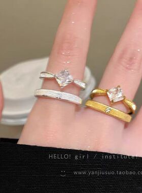 vintager中古金色拉丝方糖锆石戒指女轻奢高级感小众设计开口指环