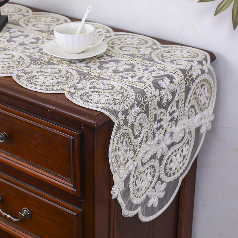 新中式文艺复古蕾丝桌旗电视柜斗柜餐边柜鞋柜茶几餐桌书桌长条巾,居家布艺,万能盖巾,淘宝优惠券,粉丝福利购,淘宝优惠卷