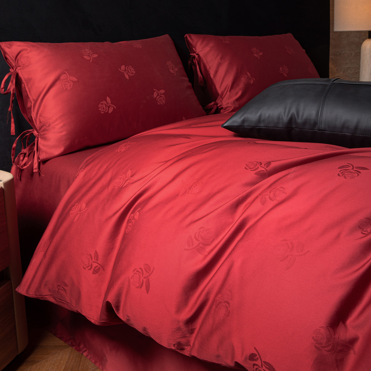 轻奢婚庆100支长绒棉四件套纯棉提花大红色被套床单结婚喜嫁床品,床上用品,床品套件/四件套/多件套,淘宝优惠券,粉丝福利购,淘宝优惠卷