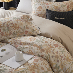 美式 轻奢120S婴肤棉磨毛四件套裸睡清新花卉被套床单保暖秋冬床品