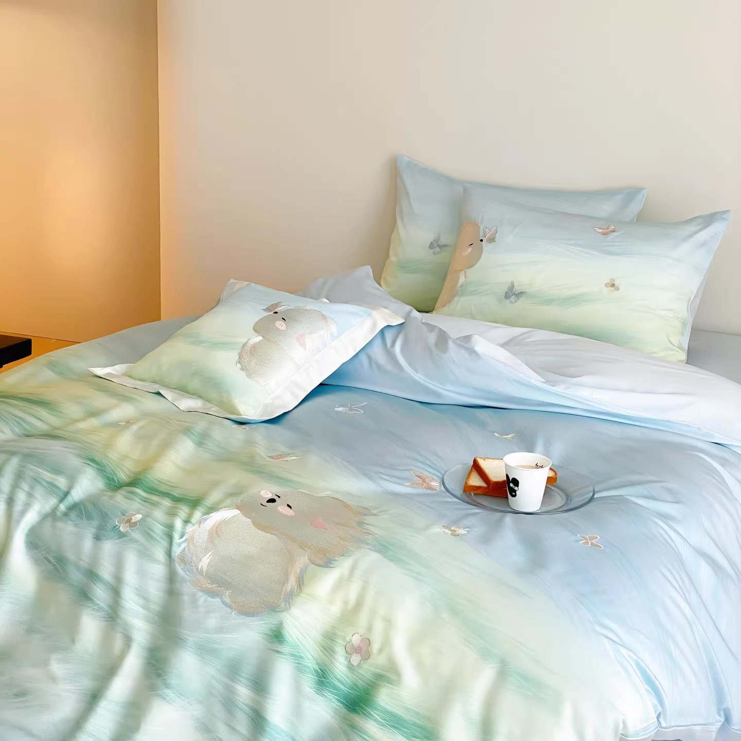 可爱潦草小狗长绒棉四件套全棉纯棉刺绣被套床单卡通儿童床品1.2m,床上用品,床品套件/四件套/多件套,淘宝优惠券,粉丝福利购,淘宝优惠卷