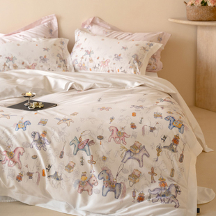 高端轻奢卡通120S长绒棉四件套可爱小马数码印花被套床单纯棉床品