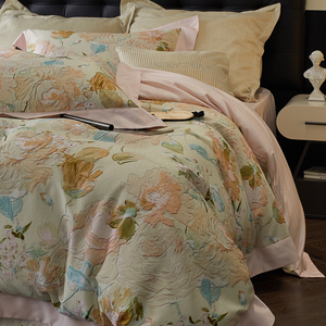 油画风秋冬美式120S天丝棉磨毛四件套纯棉高级感被套加厚保暖床品