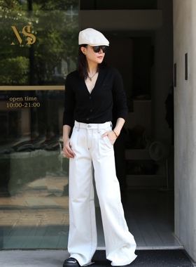 意大利品牌N21黑色烫钻V领针织衫