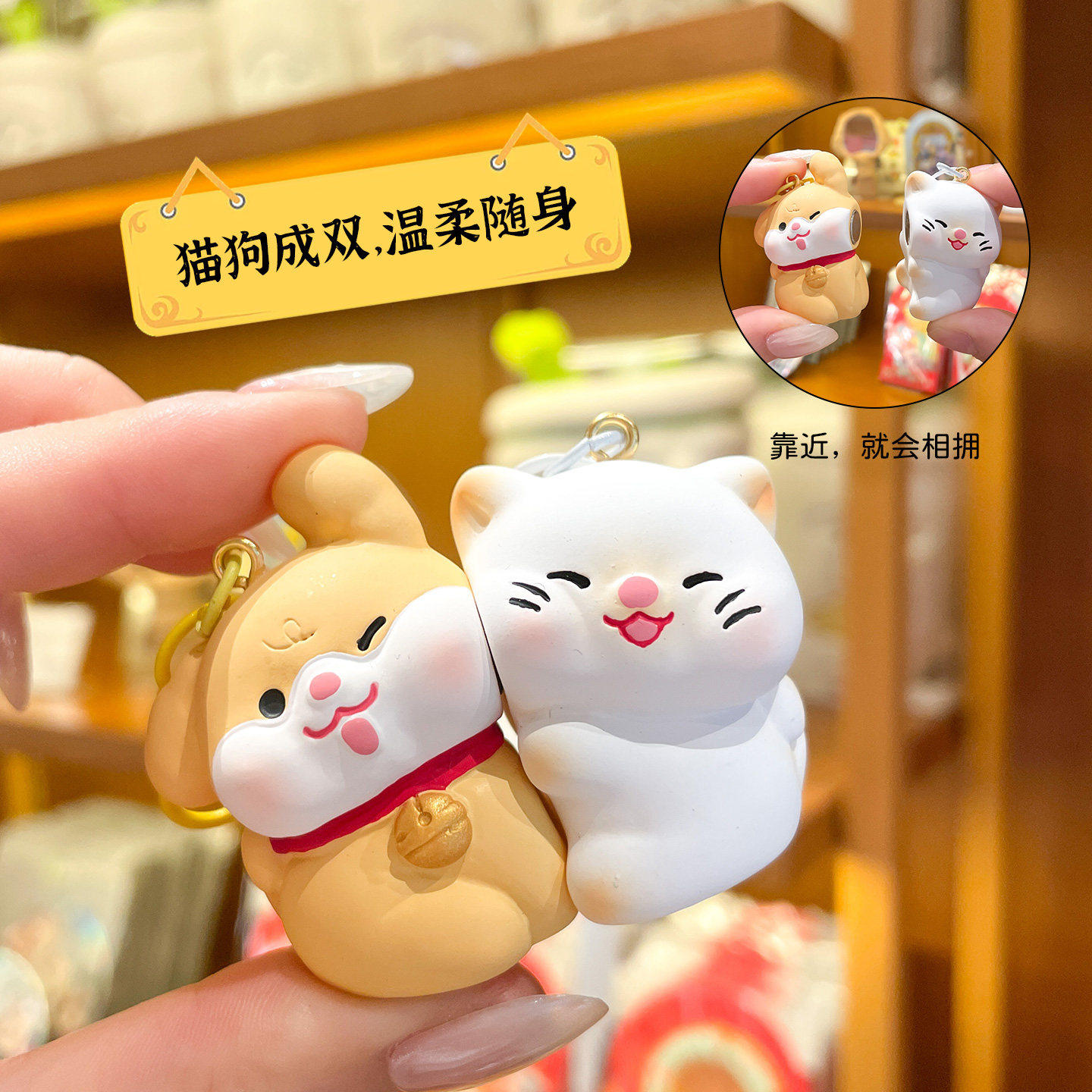 小猫小狗磁吸一对钥匙扣创意浪漫情侣拥抱挂件可爱卡通小礼品礼物