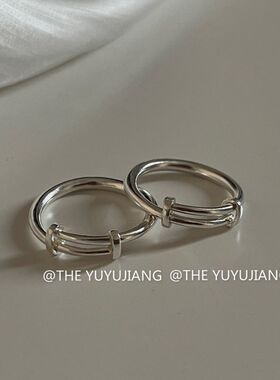 yuyujiang925纯银极简小众设计戒指推拉指环个性时尚冷淡风情侣