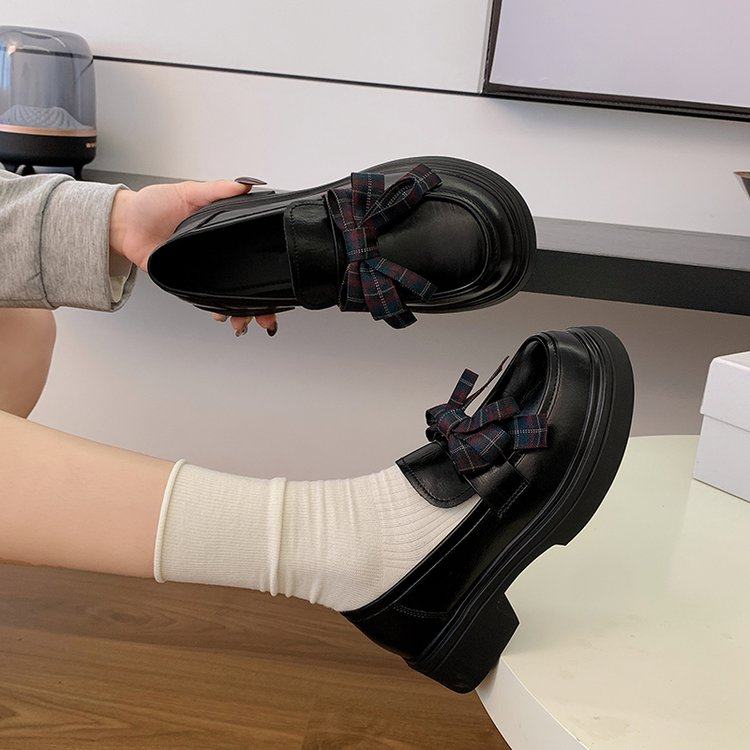 英伦小香风蝴蝶结厚底乐福鞋女2026春季黑色学院风一脚蹬百搭单鞋,女鞋,深口单鞋,淘宝优惠券,粉丝福利购,淘宝优惠卷