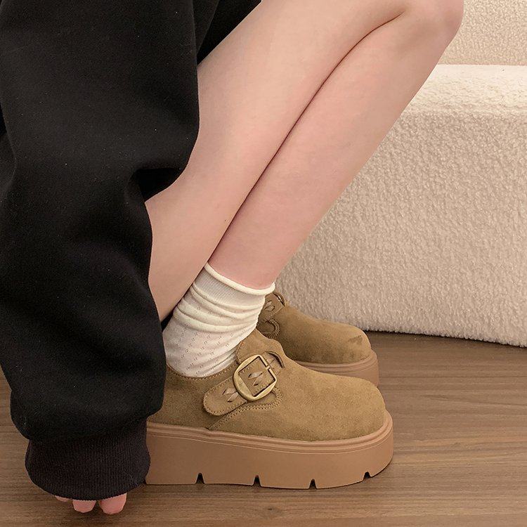 松糕厚底勃肯鞋女春季2026新款反绒皮小个子增高单鞋舒适乐福鞋子,女鞋,深口单鞋,淘宝优惠券,粉丝福利购,淘宝优惠卷