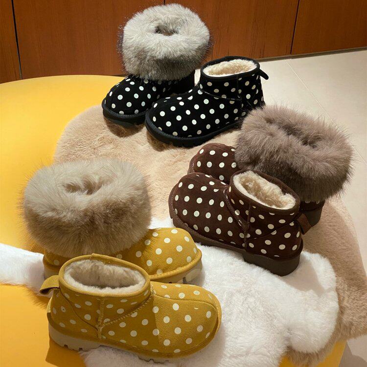 设计感小众波点厚底毛毛雪地靴女冬季加绒加厚棉靴美拉德两穿短靴,女鞋,时尚雪地靴,淘宝优惠券,粉丝福利购,淘宝优惠卷
