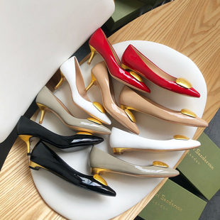 出香港单~Rupert sanderson渠道货漆皮真皮高跟鞋女尖头职业单鞋