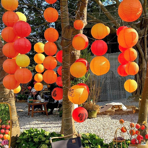 2026款新年元宵节场景布置装饰纸灯笼大红黄橙橘色挂饰福字小灯笼