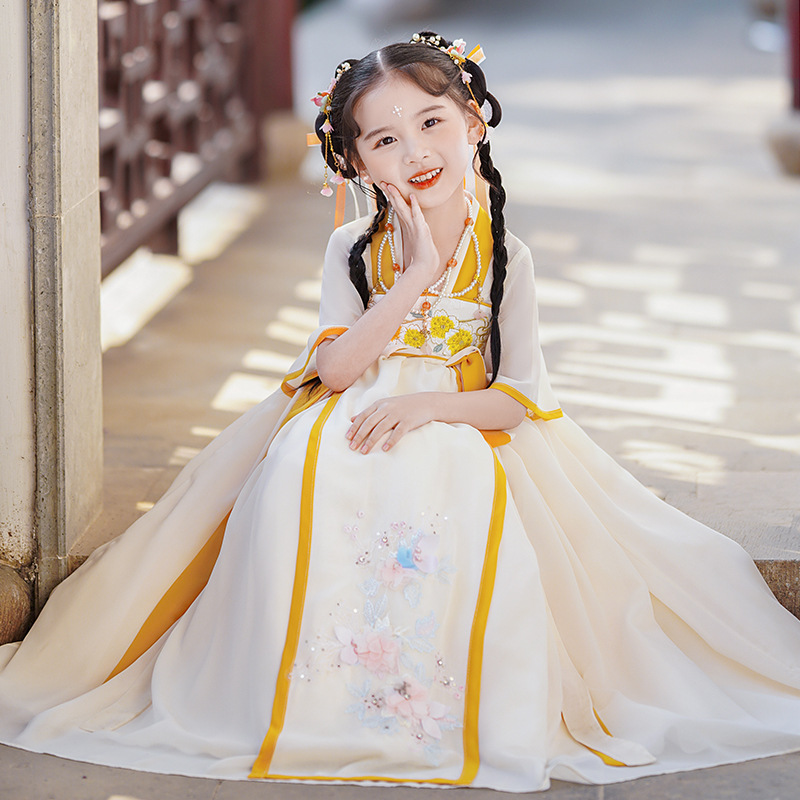 童樂慧女童仙氣漢服春秋可愛連衣裙改良唐裝古代公主裙中國風(fēng)民族