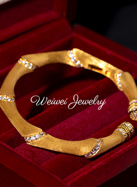 银重工拉丝竹节镶钻中式手镯