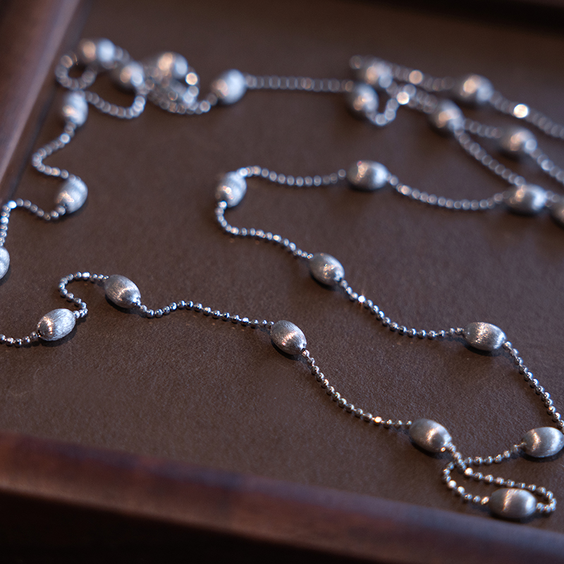 意大利925银拉丝橄榄珠叠戴项链