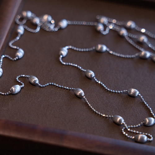 意大利925银拉丝橄榄珠叠戴项链