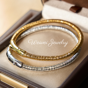 意大利925银镀金铉线素款 手链轻奢小众精致纯银百搭轻奢软手镯