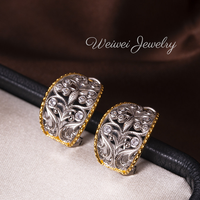 小众时尚轻奢意大利蕾丝工艺s925银镀金镶钻叶子蕾丝镂空花耳扣,饰品/流行首饰/时尚饰品新,银饰耳饰,淘宝优惠券,粉丝福利购,淘宝优惠卷