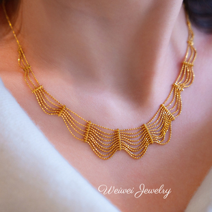 蕾丝项链小众轻奢气质高级感925银镀金精致珠帘水波纹项链锁骨链