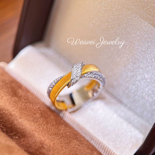 925银拉丝雕刻花镶钻戒指