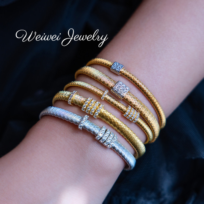 意大利925银金铉线方形围镶手链轻奢小众精致纯银百搭轻奢软手镯