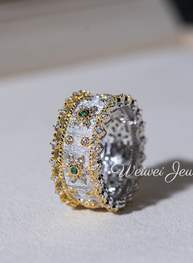 拉丝宫廷太阳花宽版戒指S925银