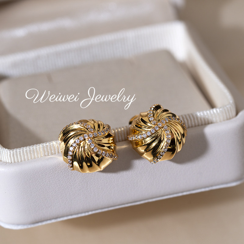 扭纹绣球耳钉法式轻奢复古S925银镀18K金旋纽圆球镶钻耳钉耳饰女,饰品/流行首饰/时尚饰品新,银饰耳饰,淘宝优惠券,粉丝福利购,淘宝优惠卷