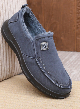 布瑞京26671休闲低帮帆布鞋加绒保暖板鞋冬季男士棉鞋加绒