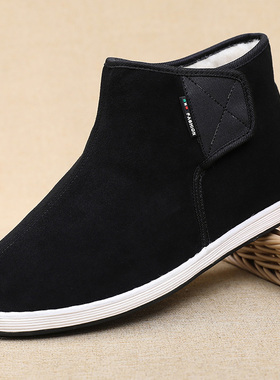 布瑞京26633黑色千层底布鞋冬季保暖30%羊毛高帮爷爷鞋