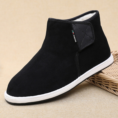 布瑞京26633黑色千层底布鞋冬季保暖30%羊毛高帮爷爷鞋