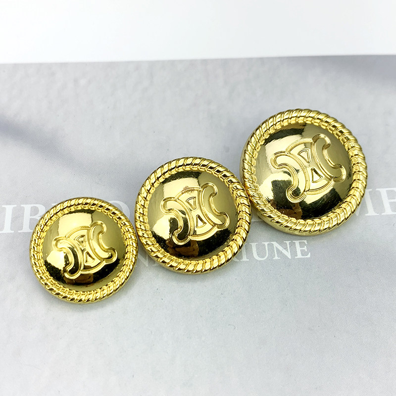 高档复古风金黄色英文圆形金属纽扣  大牌大衣外套连衣裙装饰扣子
