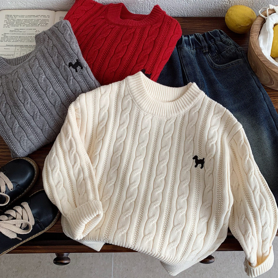 小童简约麻花套头毛衣男女童2025秋冬装宝宝保暖上衣儿童针织衫潮