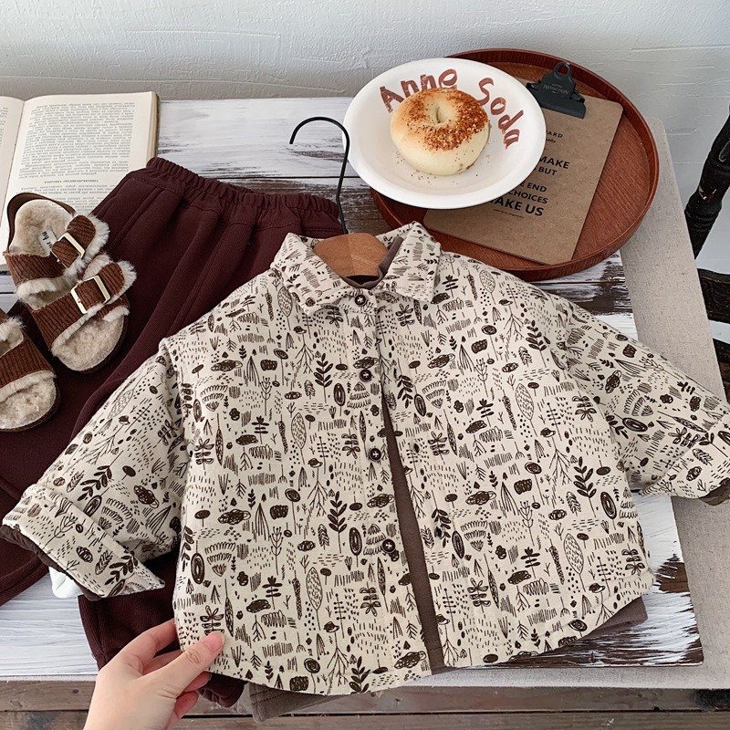 儿童复古碎花夹棉衬衫男女童