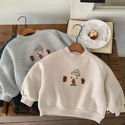 小童卡通插肩袖加绒卫衣男女童