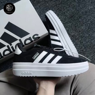 低帮厚底松糕板鞋 Adidas Bold女子黑白舒适百搭 Court IH9995