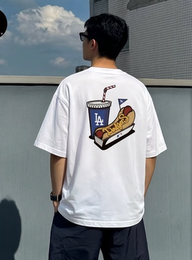 NEW ERA MLB纽约洋基队男女热狗徽标印花宽松圆领短袖T恤12715376