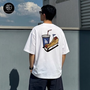 NEW ERA MLB纽约洋基队男女热狗徽标印花宽松圆领短袖T恤12715376