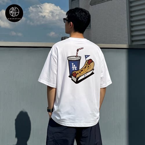 NEW ERA MLB纽约洋基队男女热狗徽标印花宽松圆领短袖T恤12715376