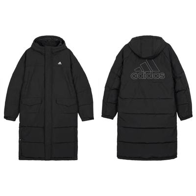 Adidas男女休闲运动保暖防风防泼水连帽长款羽绒服IV7558 IV7559