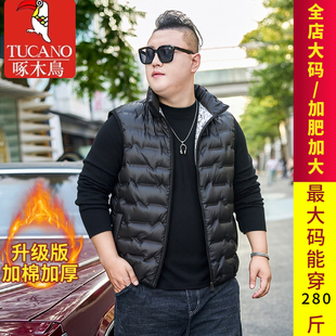 啄木鸟棉马甲男款立领冬季保暖加厚棉服外套胖子加肥加大大码男装