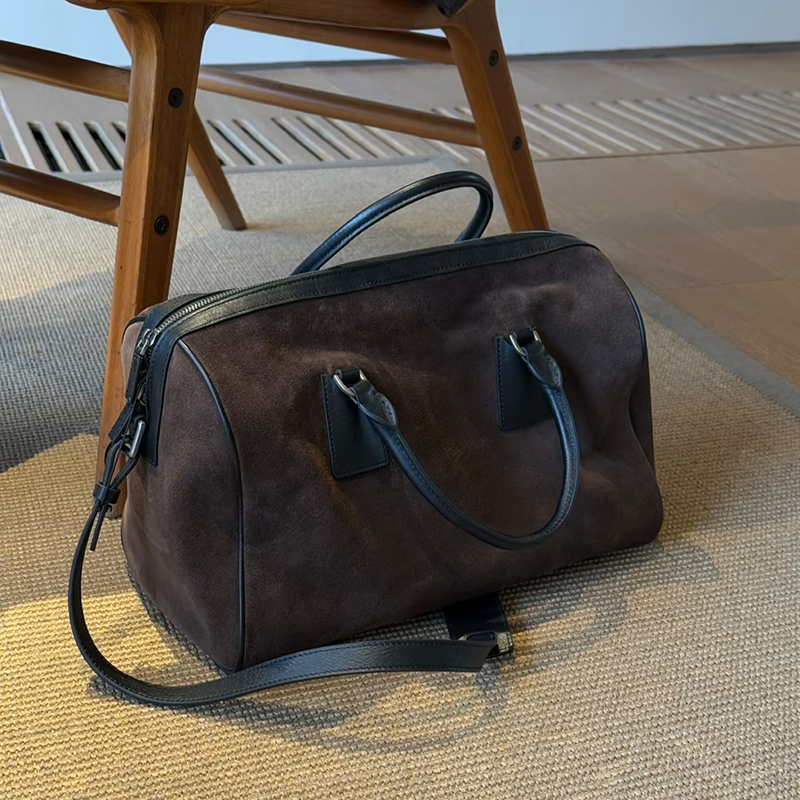 2025新款复古磨砂绒面手提包慵懒风大容量单肩包通勤托特包女包包