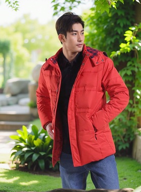 威鹏羽绒服男冬季加厚保暖经典设计户外红色収口袖休闲外套A74008
