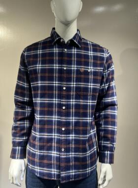 威鹏2025新款男长袖衬衫秋冬季纯棉休闲夹棉格子衫 C34021 C34022