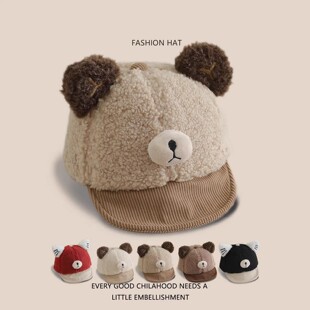 儿童鸭舌帽可爱小猫小熊保暖男童女童棒球帽秋冬户外防风宝宝帽子