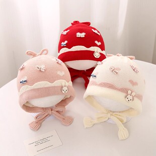 儿童帽子冬季新款宝宝洋气公主帽小月龄女宝保暖针织毛线帽6-24月